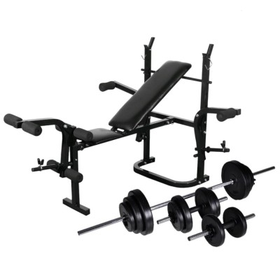 vidaXL Weight Bench with Weight Rack Barbell and Dumbbell Set 30.5kg Fitness 